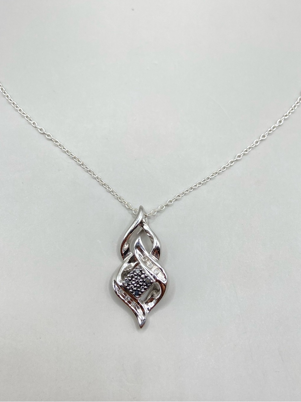 Sterling Silver SUN Black and White Diamond Ribbon Necklace